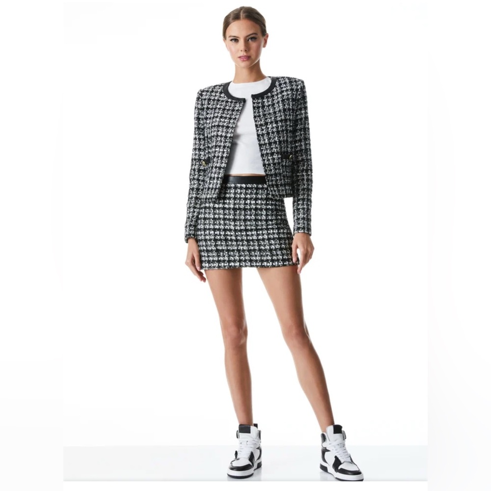 Alice + Olivia Black and White Tweed Blazer